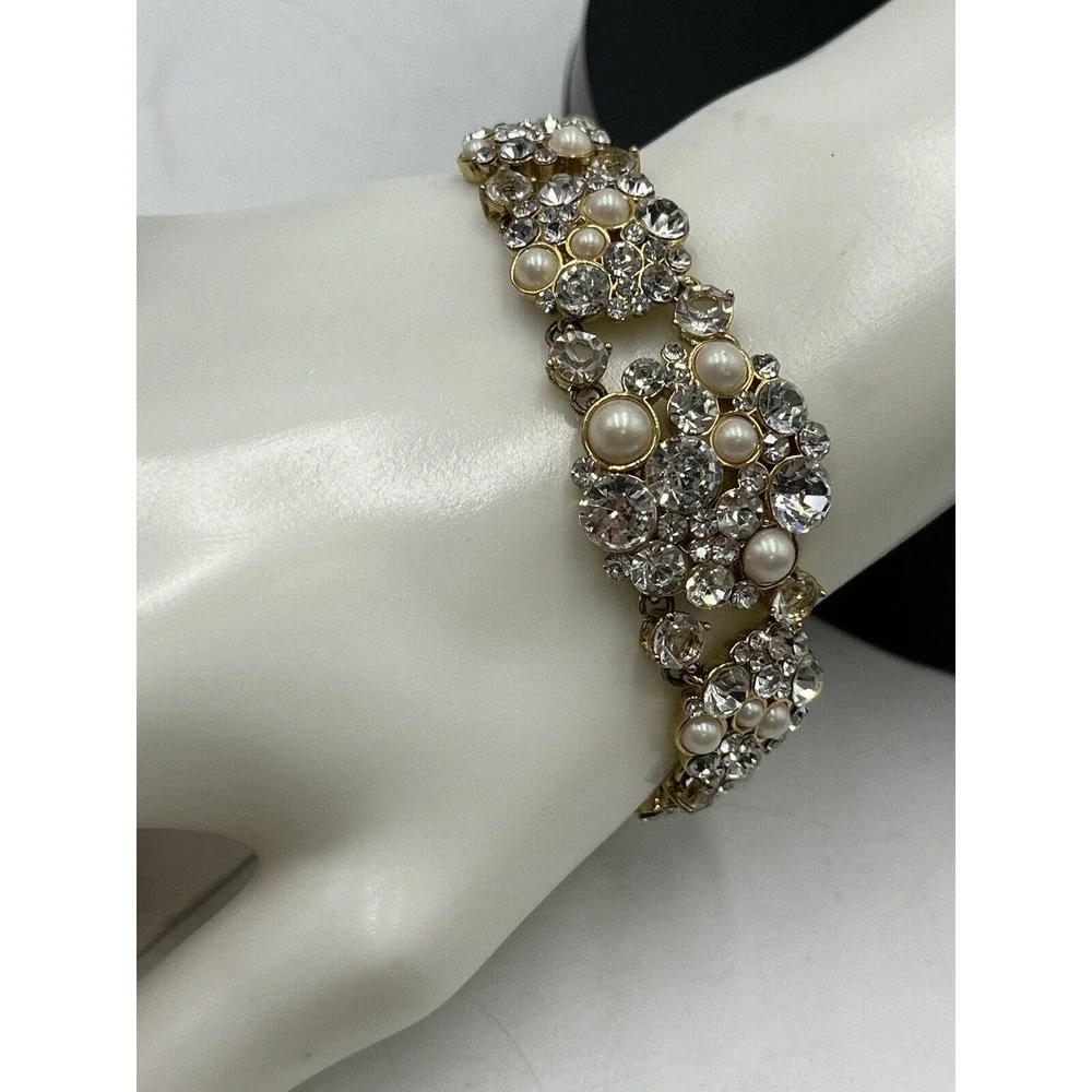 Kate‎ Spade NY Gold Plated Crystals White Faux Pearls Pick a Pearl Bracelet New - Picture 12 of 16
